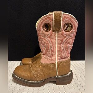 Durango Youth Sz 7M Pink Brown Leather Buckaroo Stockman Cowboy Western Boots